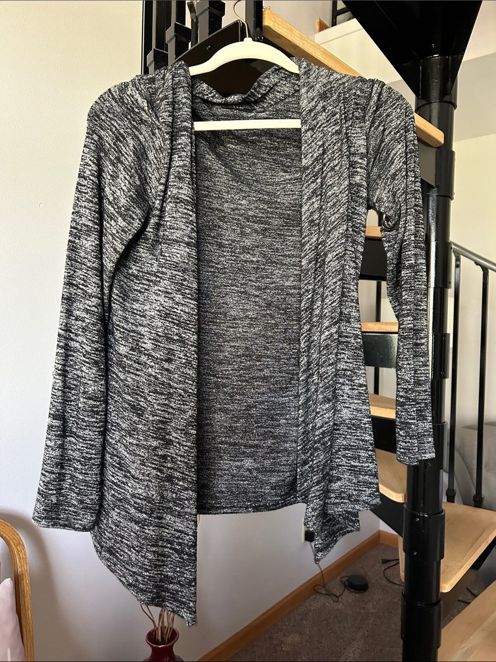 Apt. 9 Open-Front Marled Black & White Cardigan
